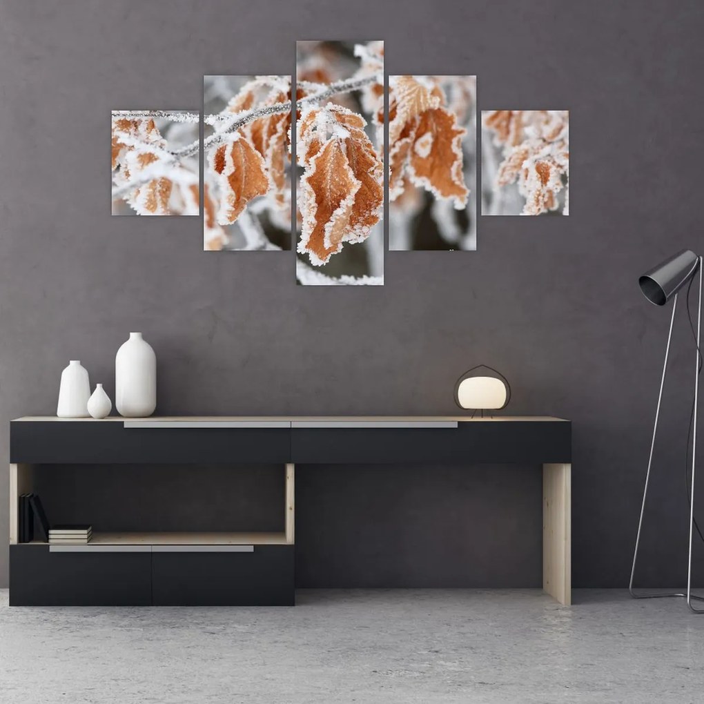 Obraz - Zamarznięte liście (125x70 cm)