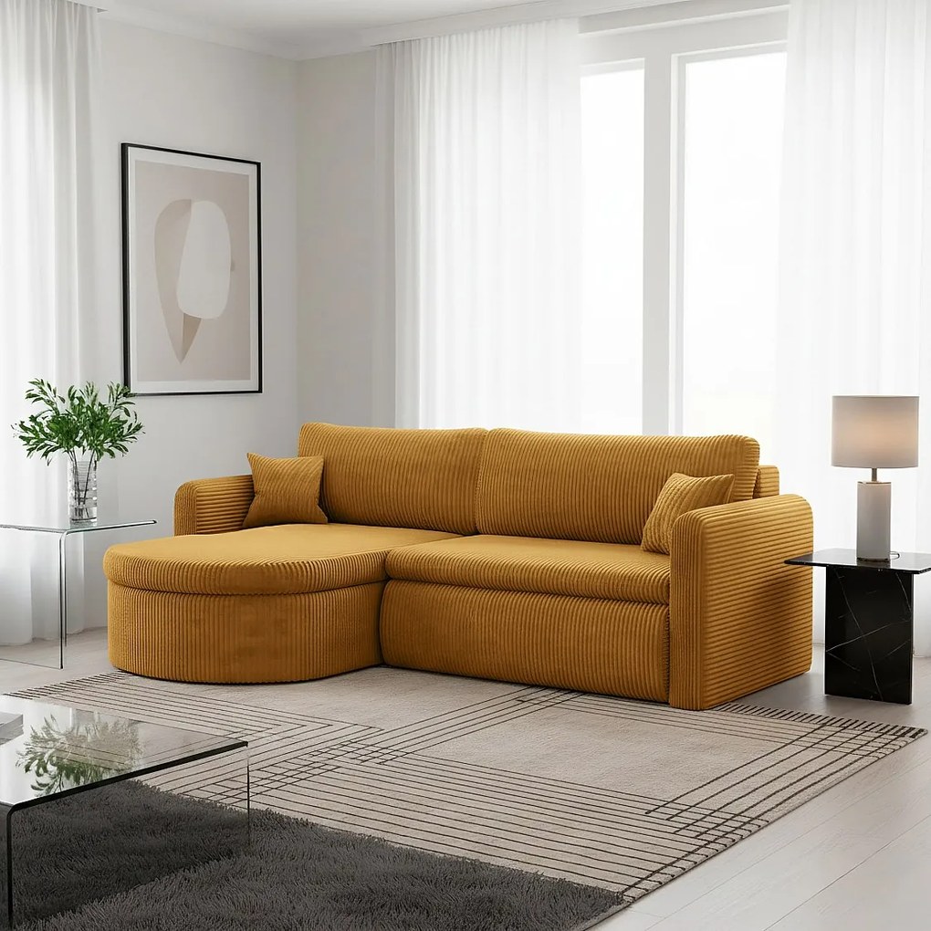 Uniwersalny narożnik Verona L z funkcją spania, do salonu, musztardowy