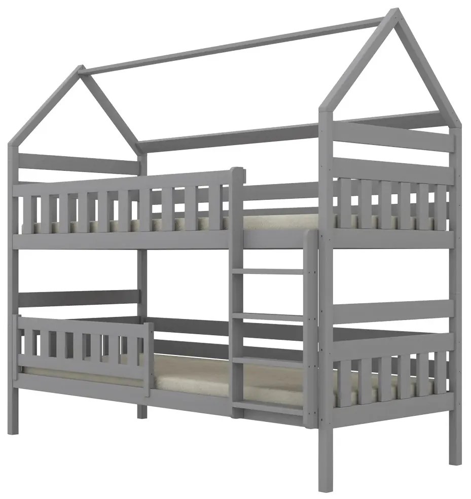 Łóżko piętrowe domek FELIKS 200x90 szare drewniane KOCOT KIDS