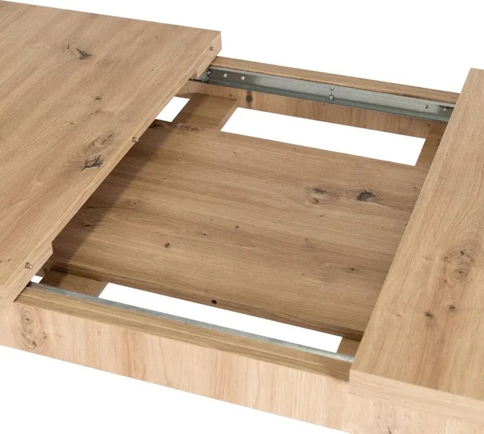 Zestaw Stół Prostokątny Rozkładany SKUBI 120-160 cm Dąb Artisan i 4 Krzesła Tapicerowane RODRI Beżowe