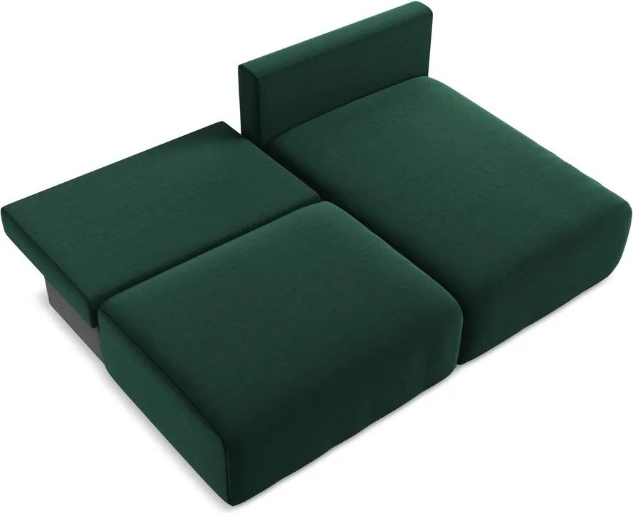 Ciemnozielony aksamitny rozkładany/ze schowkiem narożnik (prawostronny/z szezlongiem) Kalena – Makamii