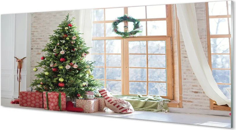 Szklany Panel Świąteczne Choinki i Podarki