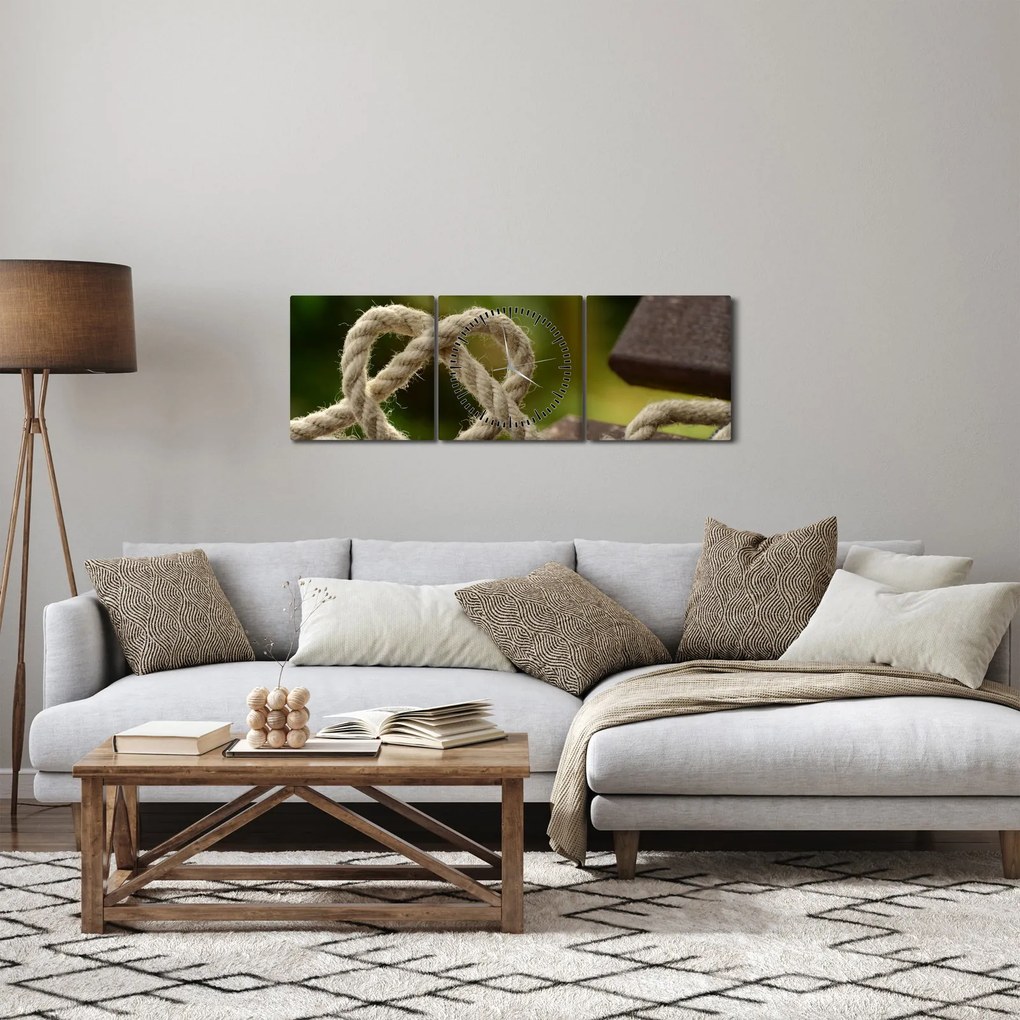 Obraz serca z liny (z zegarem) (90x30 cm)