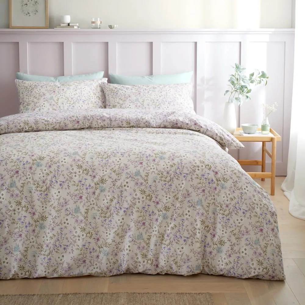 Lawendowo-beżowa bawełniana pościel dwuosobowa 230x220 cm Ditsy Floral – Bianca