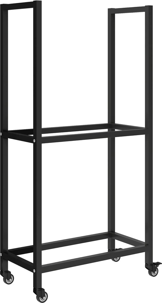 Outsunny Regał na drewno kominkowe do wnętrz Stal 60 x 30 x 119cm 2 poziomy z kółkami Czarny