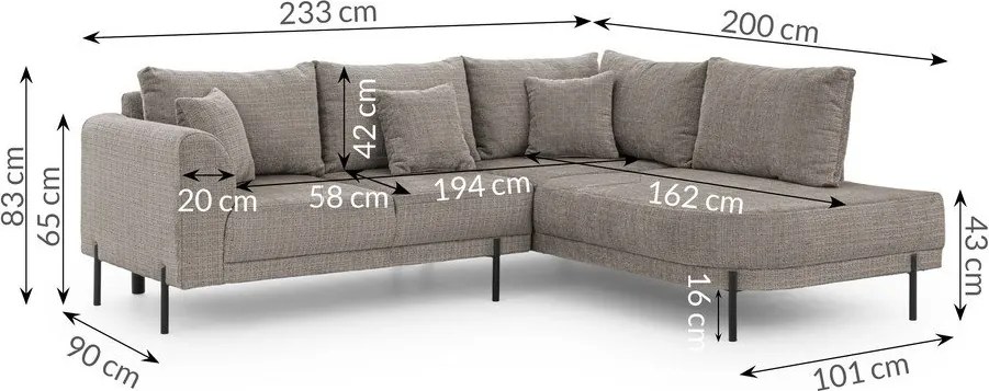 Szarobrązowy narożnik z tkaniny szenilowej (prawostronny/w kształcie litery L) Mauris – Ropez