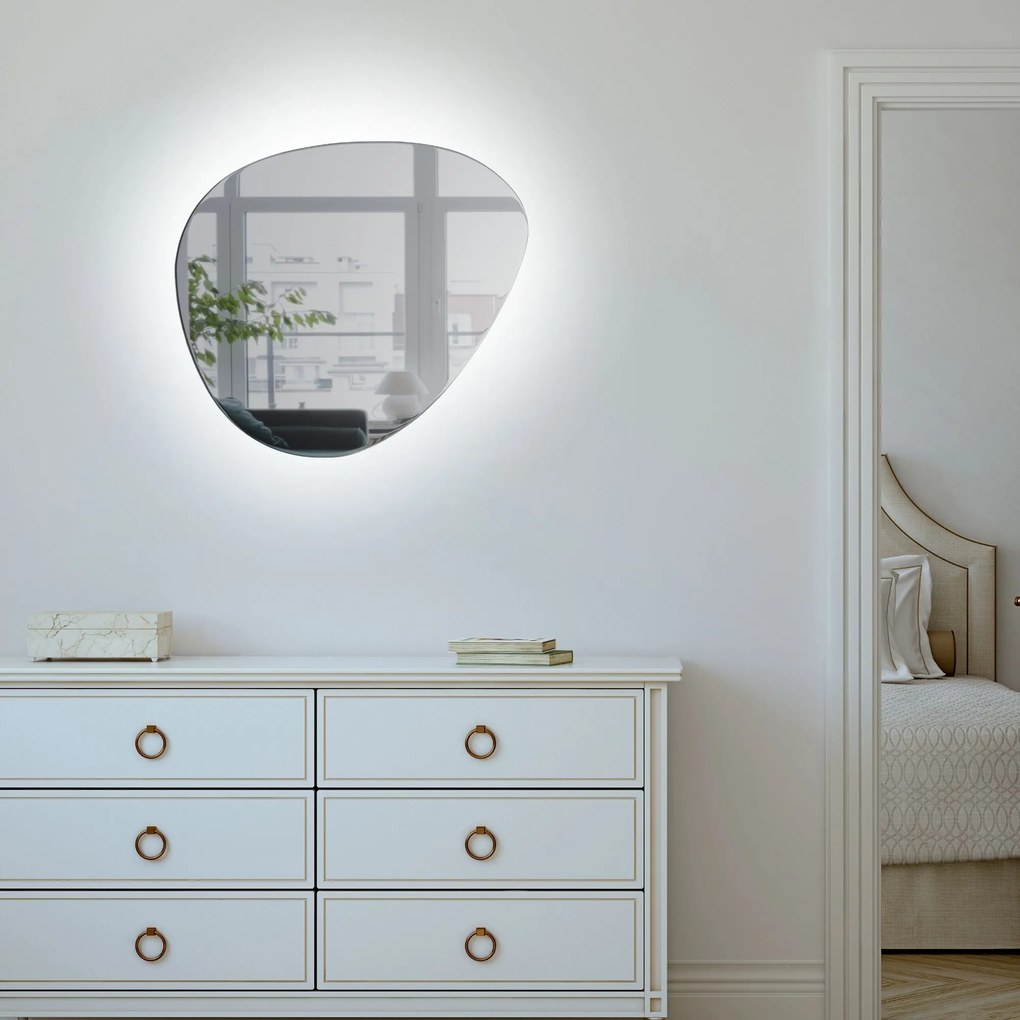 Lustro o nieregularnym kształcie oszlifowane podświetlane plama MOIRA LED | Różne rozmiary : Kolor tafli szkła - Grafit, Rozmiar - 70 x 51 cm