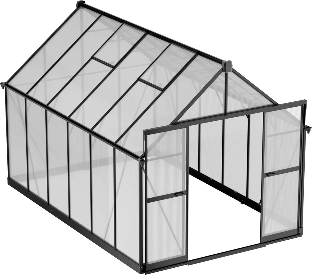 Szklarnia 240 x 244 x 371 cm, wzmocniona konstrukcja, poliwęglan 6 mm