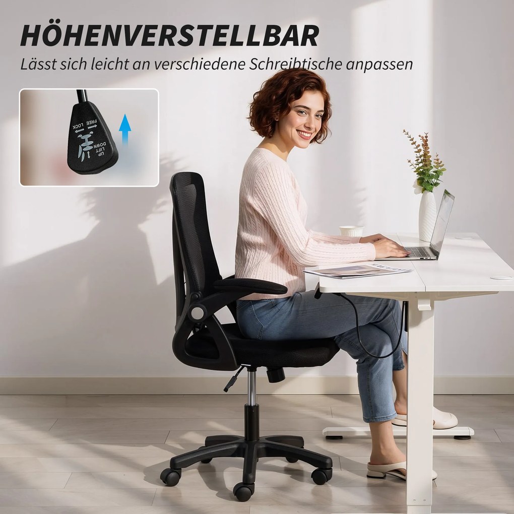 HOMCOM Fotel biurowy Ergonomiczny regulowany fotel biurkowy z podnoszonymi podłokietnikami, podparciem lędźwiowym, czarny | Aosom PL