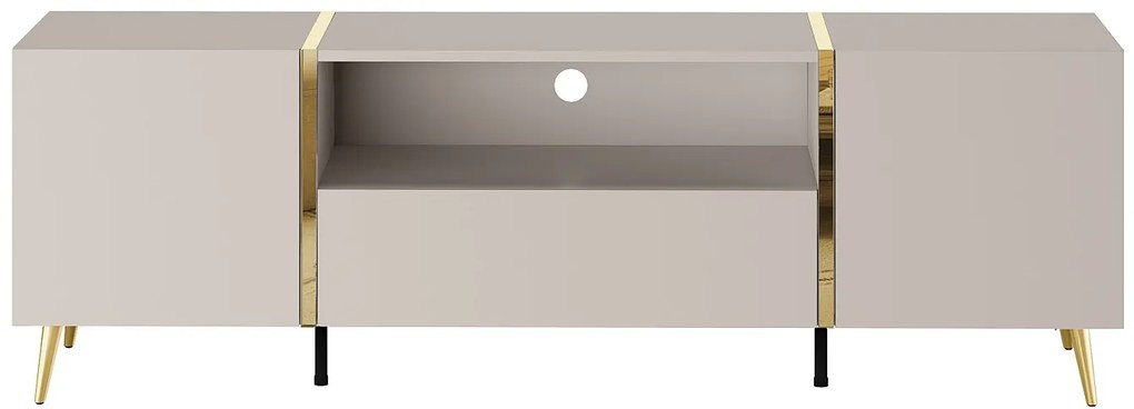 Szafka RTV 2-drzwiowa z 1 szufladą i 1 wnęką - Beżowy i Złoty - MARZIALO