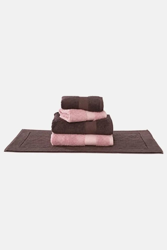 Zestaw promocyjny ręczników DELUXE + dywanik łazienkowy LOFT Brązowy / Stary róż