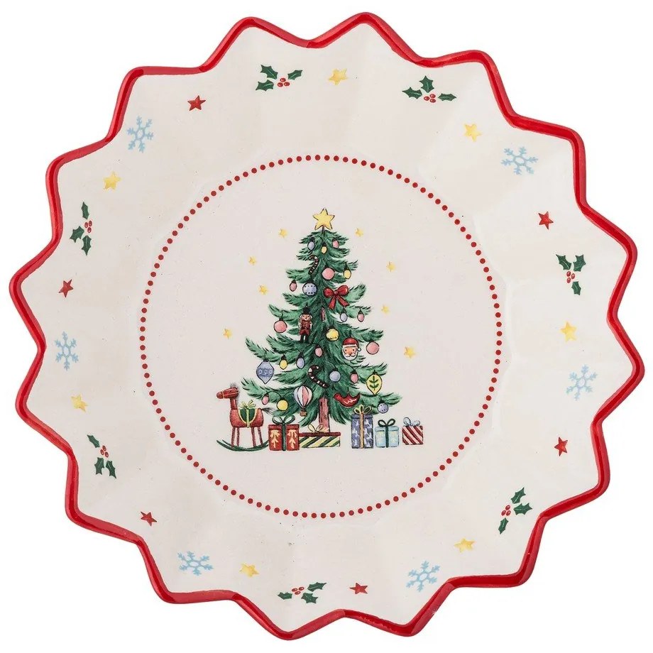 Czerwono-kremowy ceramiczny talerz do serwowania ze świątecznym motywem ø 20 cm Naive – Bloomingville