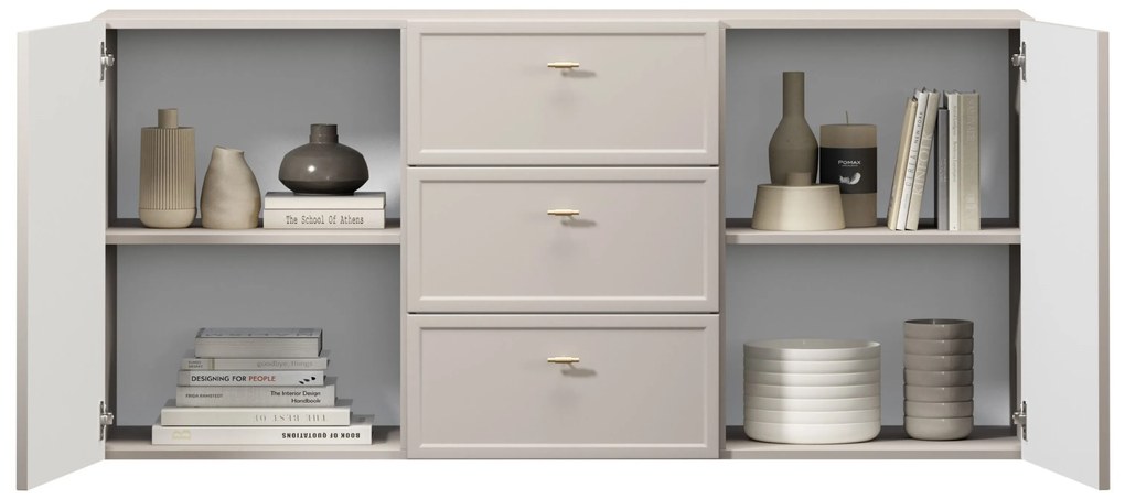 Komoda wisząca Lorini 150 cm z szufladami - kaszmir / złote uchwyty T-bar