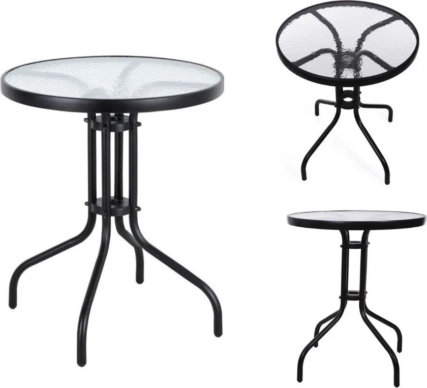 Szklany stolik balkonowy okrągły 60 cm Tulum 070, czarny