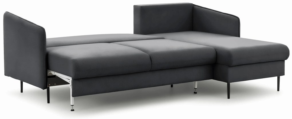 Narożnik z funkcją spania Taila Mini prawostronny - szary welur Velluto 18 / czarne nogi