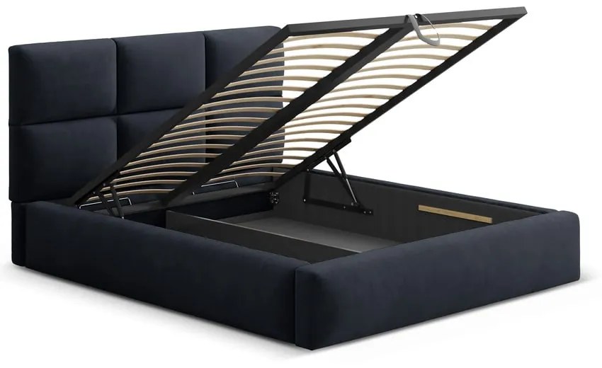 Ciemnoniebieskie tapicerowane łóżko dwuosobowe ze schowkiem ze stelażem 160x200 cm Libera – Windsor &amp; Co Sofas