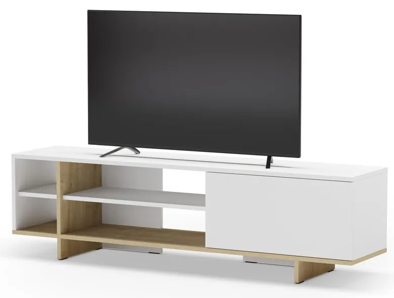Biała szafka pod TV w dekorze dębu 160x44 cm Cequoia – Marckeric
