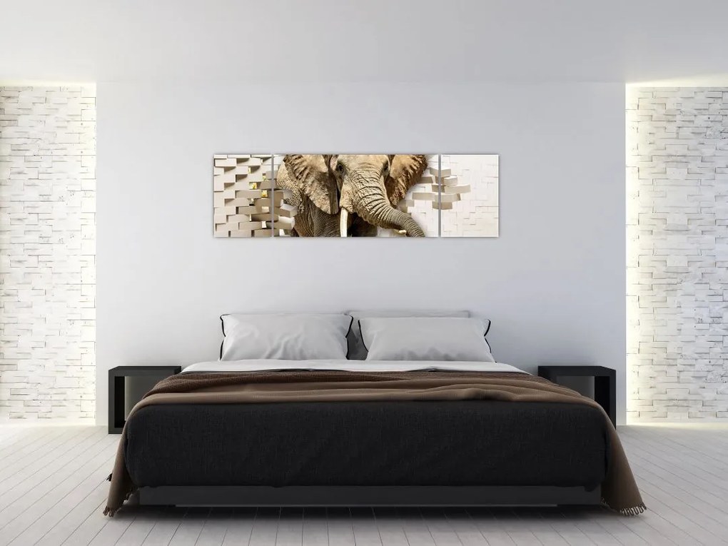 Obraz - słoń taranujący ścianę (170x50 cm)
