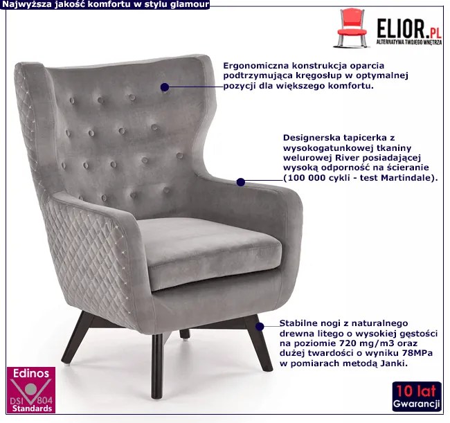 Popielaty fotel uszak P1-S48