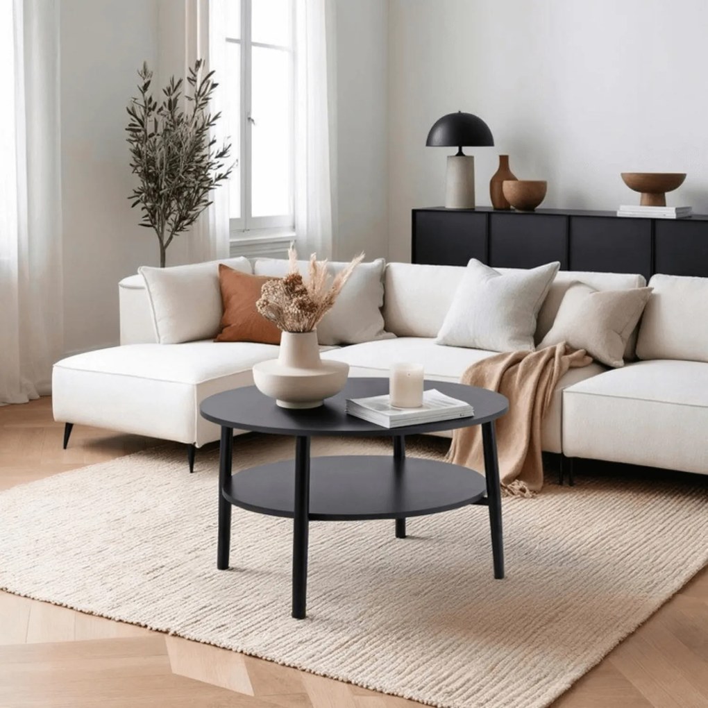 Stolik Kawowy Okrągły PAULO MAX 80 cm Czarny Nowoczesny Loft