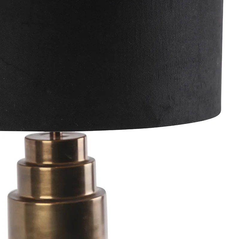 Lampa stołowa w stylu art deco z abażurem z aksamitu w kolorze brązu, czarna z elementami złota, 50 cm - Bruut ArtDeco Oswietlenie wewnetrzne