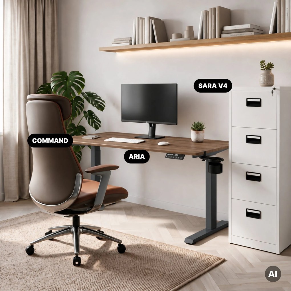 Biurko elektryczne z regulacją wysokości ergonomiczne antracytowe/orzech,1400x700 mm: ARIA