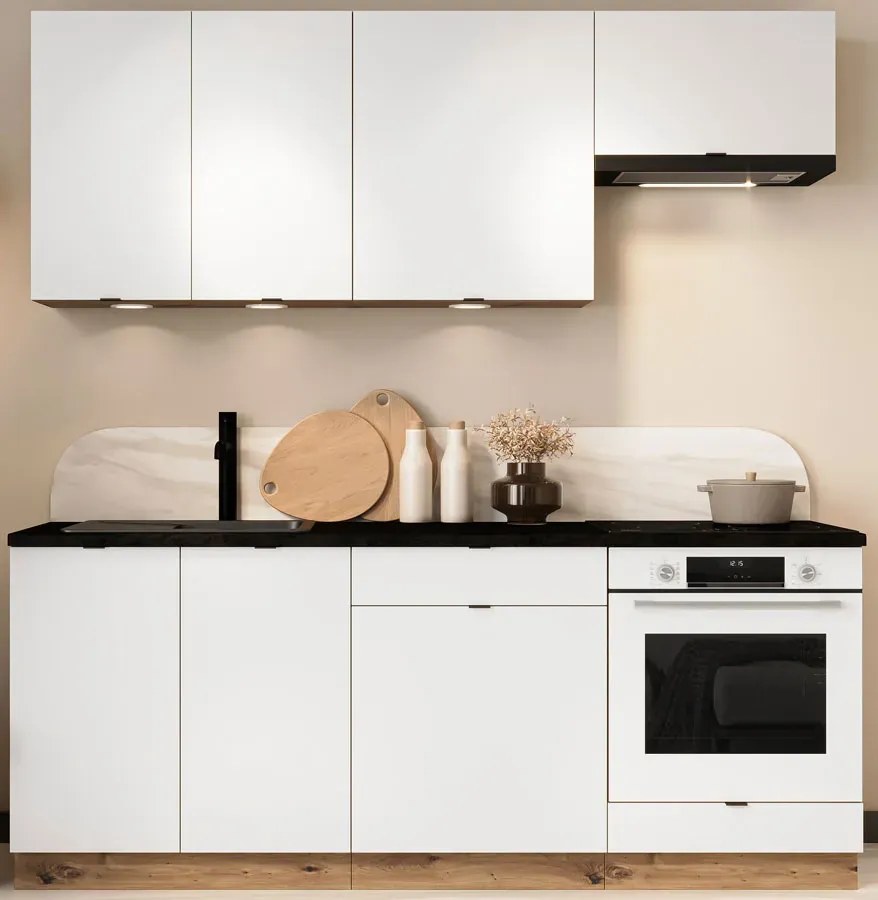 Komplet 6 szafek kuchennych biały + dąb artisan 200 cm - Elandro 27X
