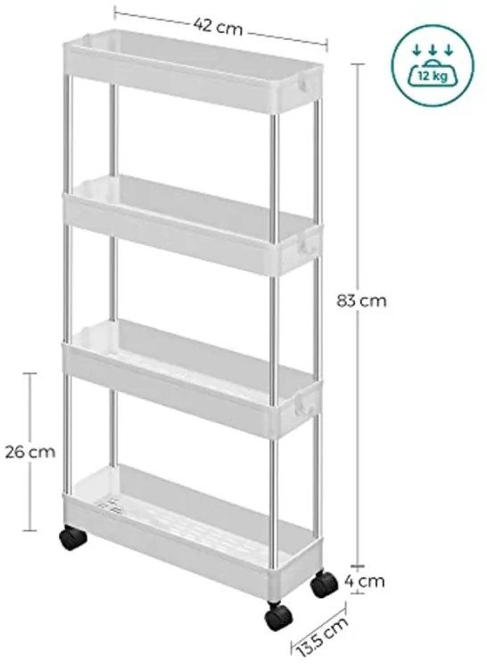 Półka plastikowa na kółkach CART 13,5x42x83 cm biała
