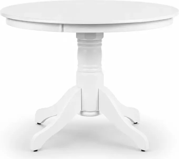 Elegancki okrągły stół Ranflury 106 cm z białym blatem MDF i drewnianą nogą