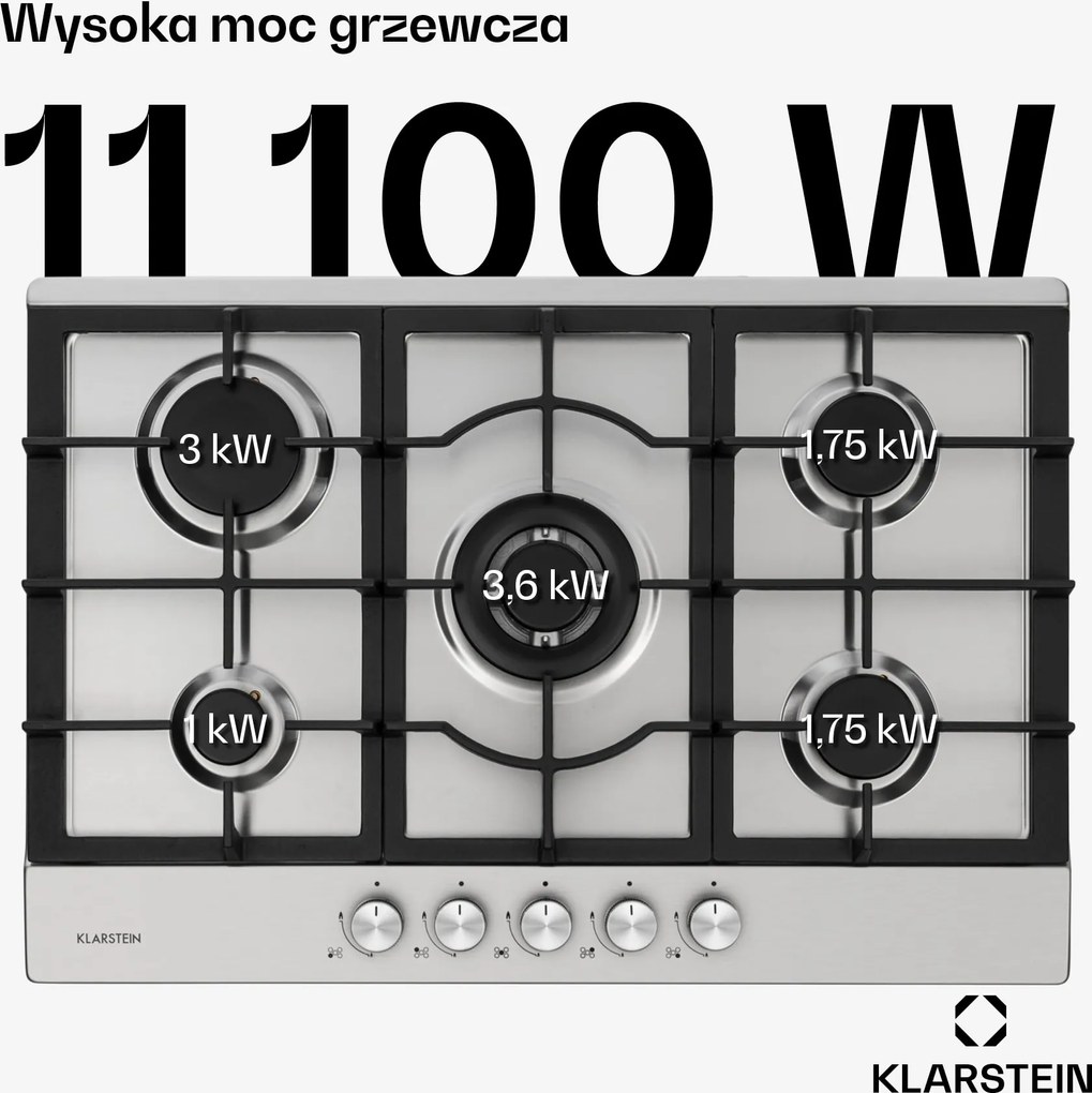 Klarstein Ignito 75cm Płyta gazowa 5 palników Srebrny