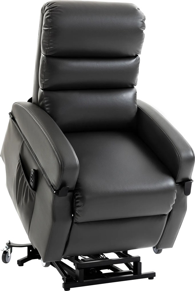 HOMCOM Fotel telewizyjny z funkcją wspomagania wstawania, elektryczny fotel relaksacyjny z pilotem, podnóżkiem, funkcją leżenia, ciemnoszary | Aosom PL