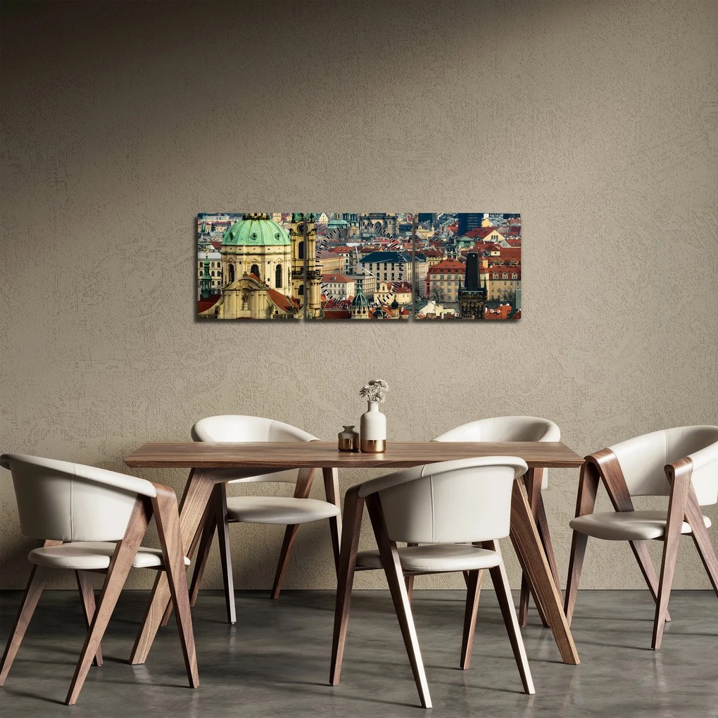 Obraz - Panorama Pragi (z zegarem) (90x30 cm)