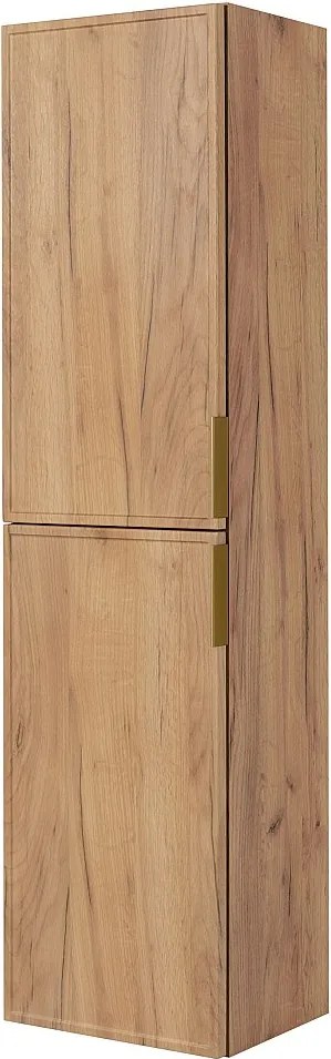 Szafka łazienkowa, dąb Gold Craft, uchwyt złoty, 27 x 35 x 136 cm