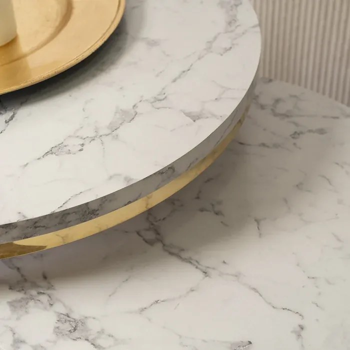 Zestaw Stolików Kawowych OLIS 43 cm/53 cm Biały Marmur Złoty do Salonu Glamour