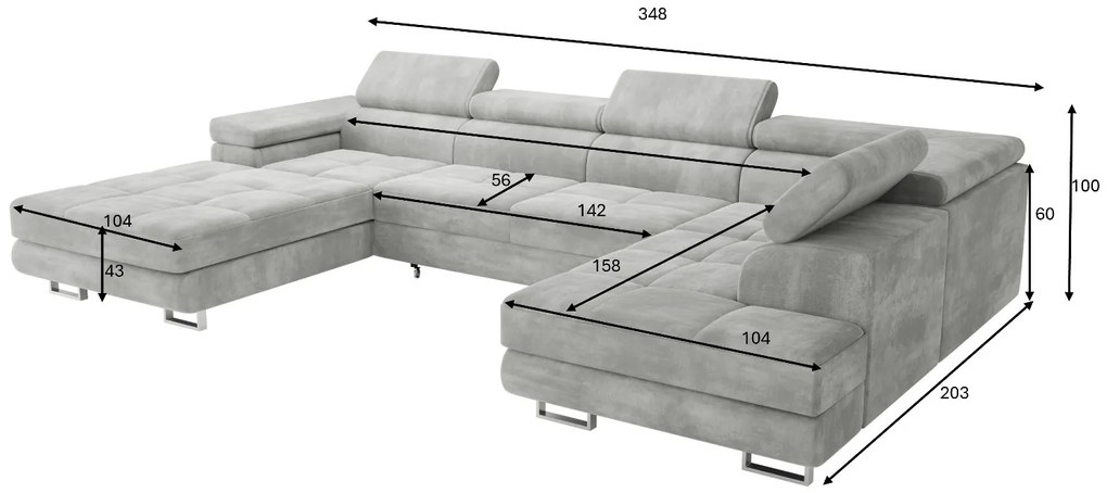 Duża sofa narożna z regulowanymi zagłówkami i pojemnikiem na pościel, złoty/musztardowy, Aspen U, prawy