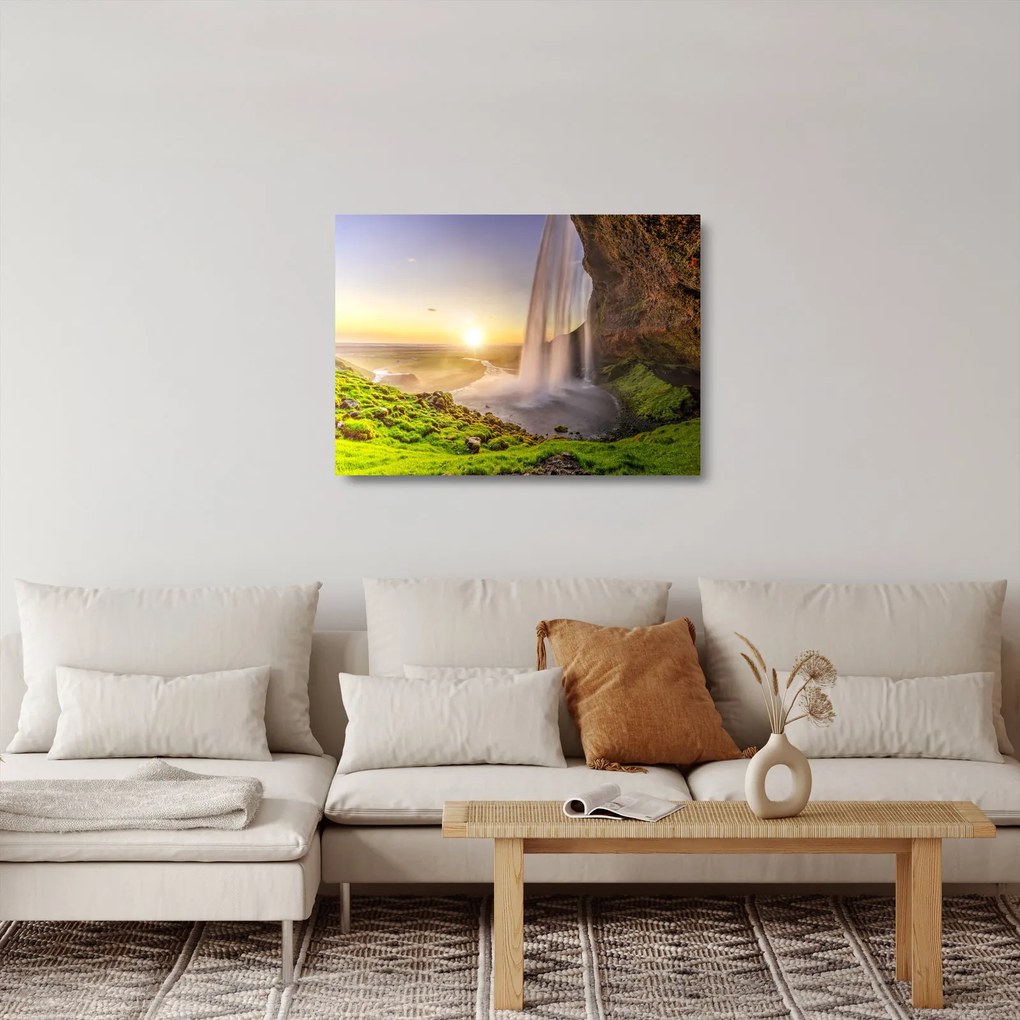 Obraz na szkle - Seljalandsfoss od tyłu jaskini (70x50 cm)