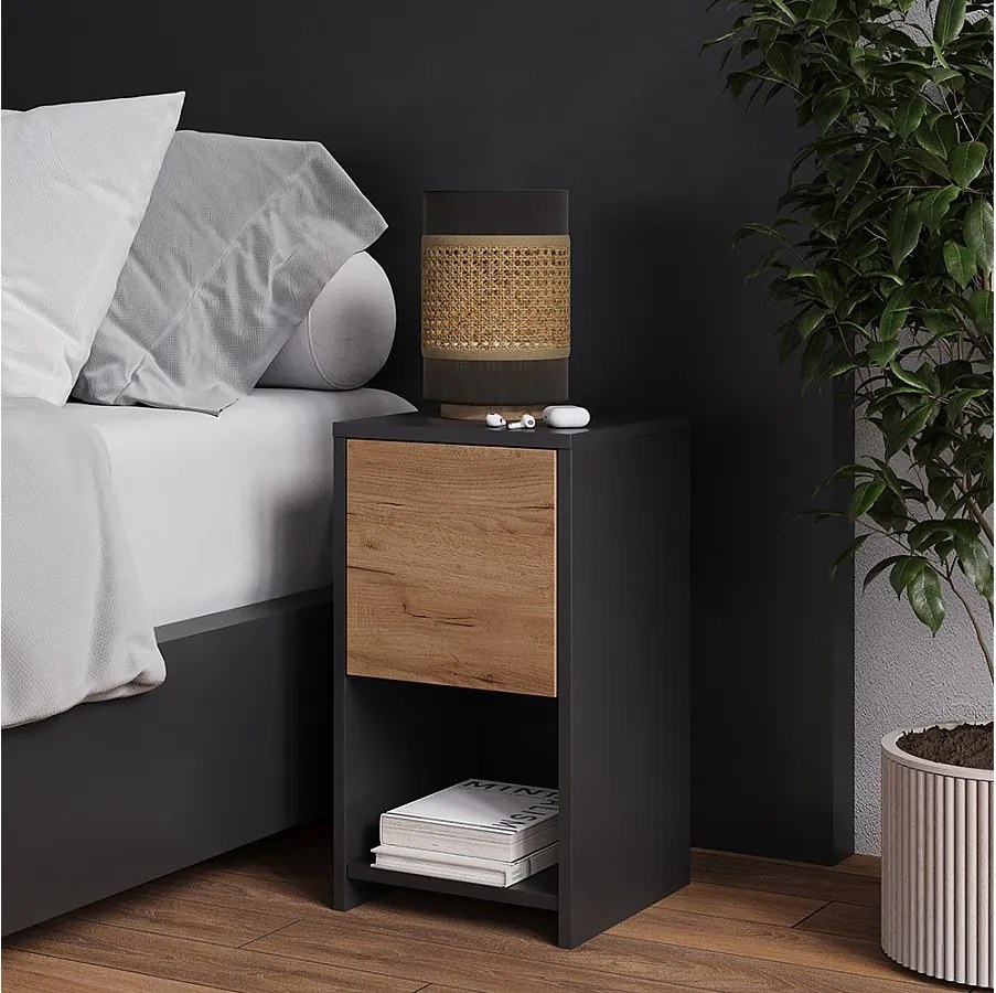 Stolik nocny antracyt/złoty dąb 30x30x55 evo