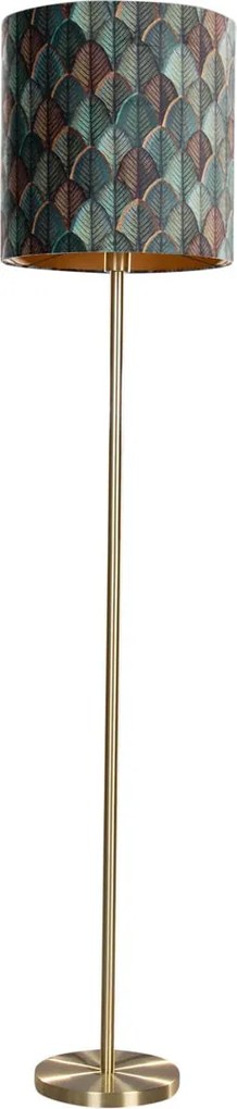 Lampa podłogowa mosiężna z aksamitnym abażurem w kształcie liści, złote wnętrze - Simplo