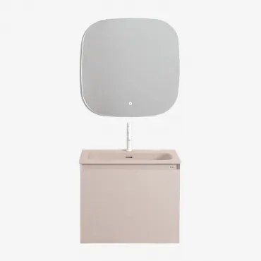 Zestaw Wiszących Mebli Łazienkowych Zintegrowany Z Umywalką Macrae Nature & Kwadratowa Lampa Led I Przeciwmgielna 75x75 Cm - Sklum