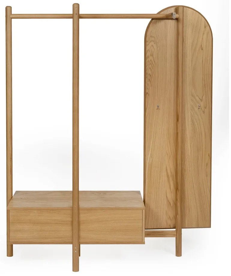 Wieszak do przedpokoju z drewna dębowego z lustrem Woodman Tripod