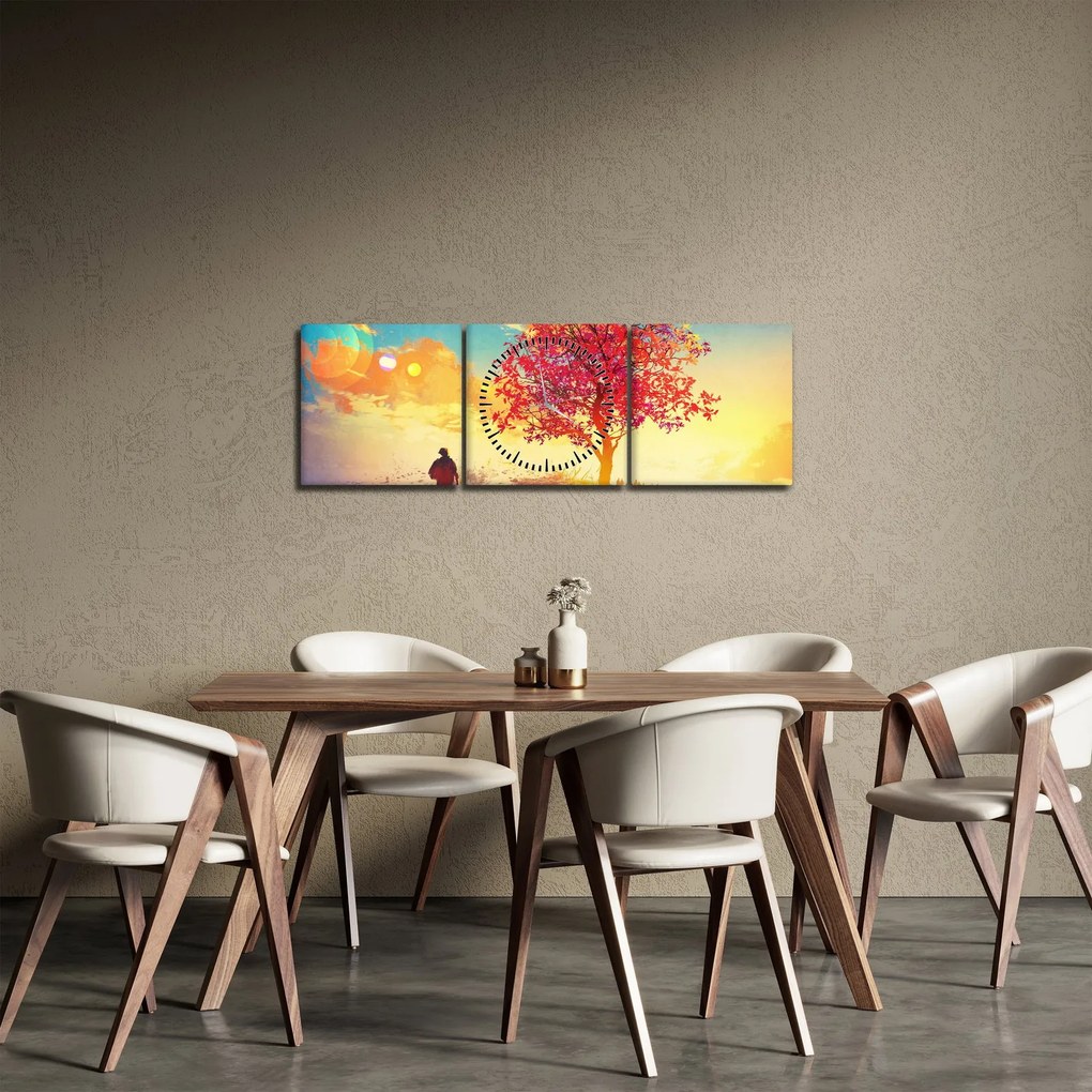 Obraz drzewa na wzgórzu (z zegarem) (90x30 cm)