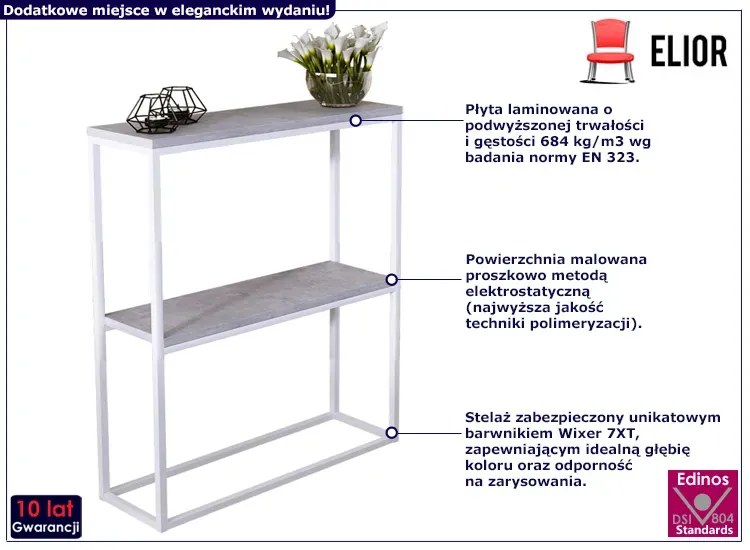Nowoczesna konsola z półkami biały + beton - Carello 5X