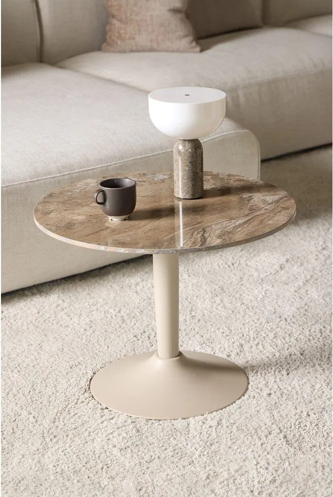 Brązowy okrągły stolik z ceramicznym blatem ø 60 cm Malta – Actona