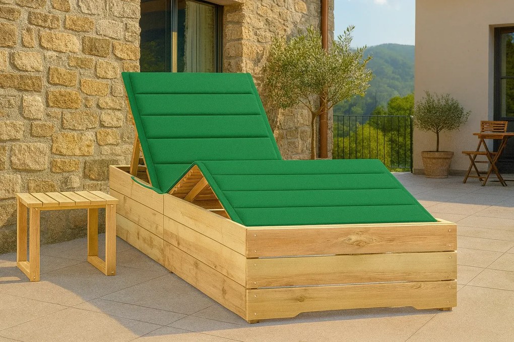 Regulowany leżak w zestawie z poduszką i stolikiem zielony T7-R32