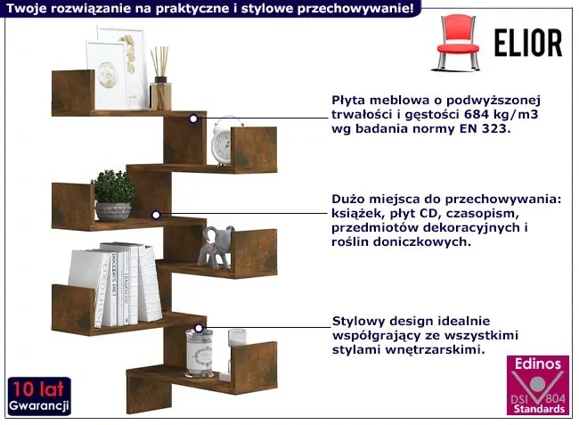 2 sztuki półek ściennych przydymiony dąb - Fiordes