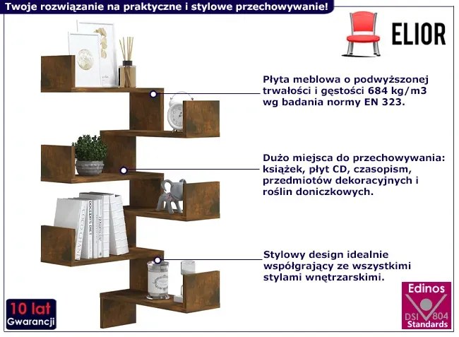 2 sztuki półek ściennych przydymiony dąb Kemi 4X