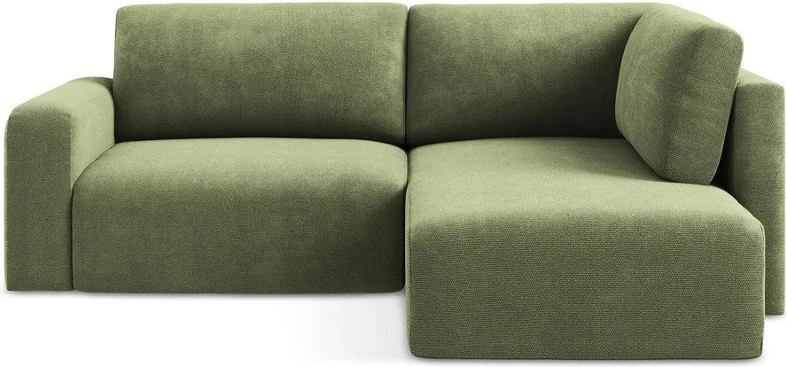 Zielony rozkładany narożnik ze schowkiem z tkaniny szenilowej (prawostronny/w kształcie litery L) Kona – Makamii