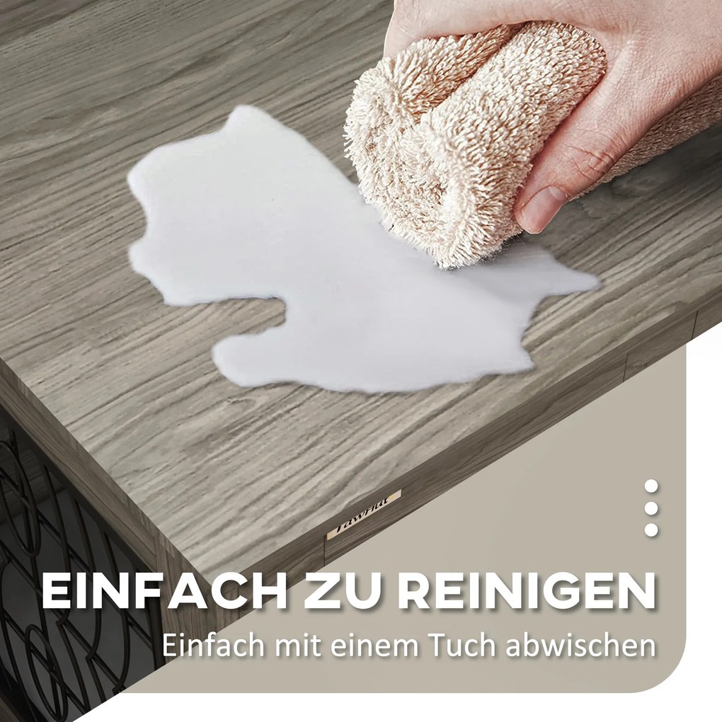 PawHut Klatka dla psów z miękką poduszką, do 20kg/50cm długości ciała, Metal, 80x56x63cm, Szary/Dekor drewna