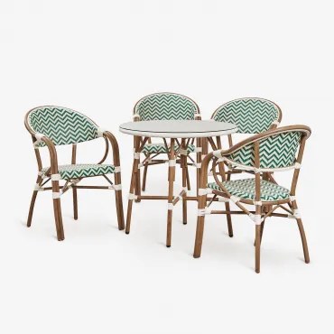 Zestaw Brielle Bistro Składający Się Ze Stołu Okrągłego O Średnicy 80 Cm I 4 Składanych Aluminiowych Krzeseł Ogrodowych Z Podłok Green - Gardenia Biel
