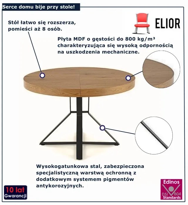 Nowoczesny rozkładany okrągły stół dąb złoty + czarny F0-T85